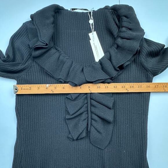 Trina Turk Dress Womens Large Black Quill Ruffle Sweater Quiet Luxury Party - Picture 11 of 13